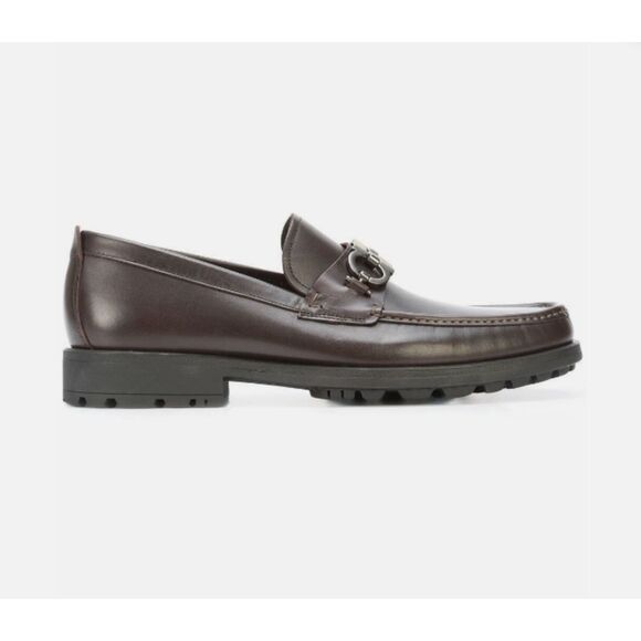 Ferragamo Men David Gancini Brown Leather Lug Sole Loafers Old Money Sz 9.5 main image 4